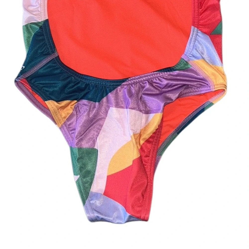 NWT Speedo Eco Endurance Cheeky T-Strap One Piece Swimsuit in Geo Colorblock - S